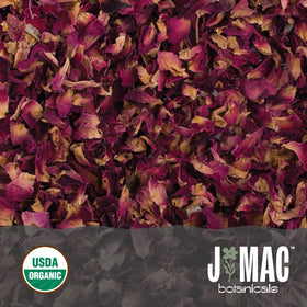 J Mac Botanicals premium dried rose petals enhance salads and desserts.
