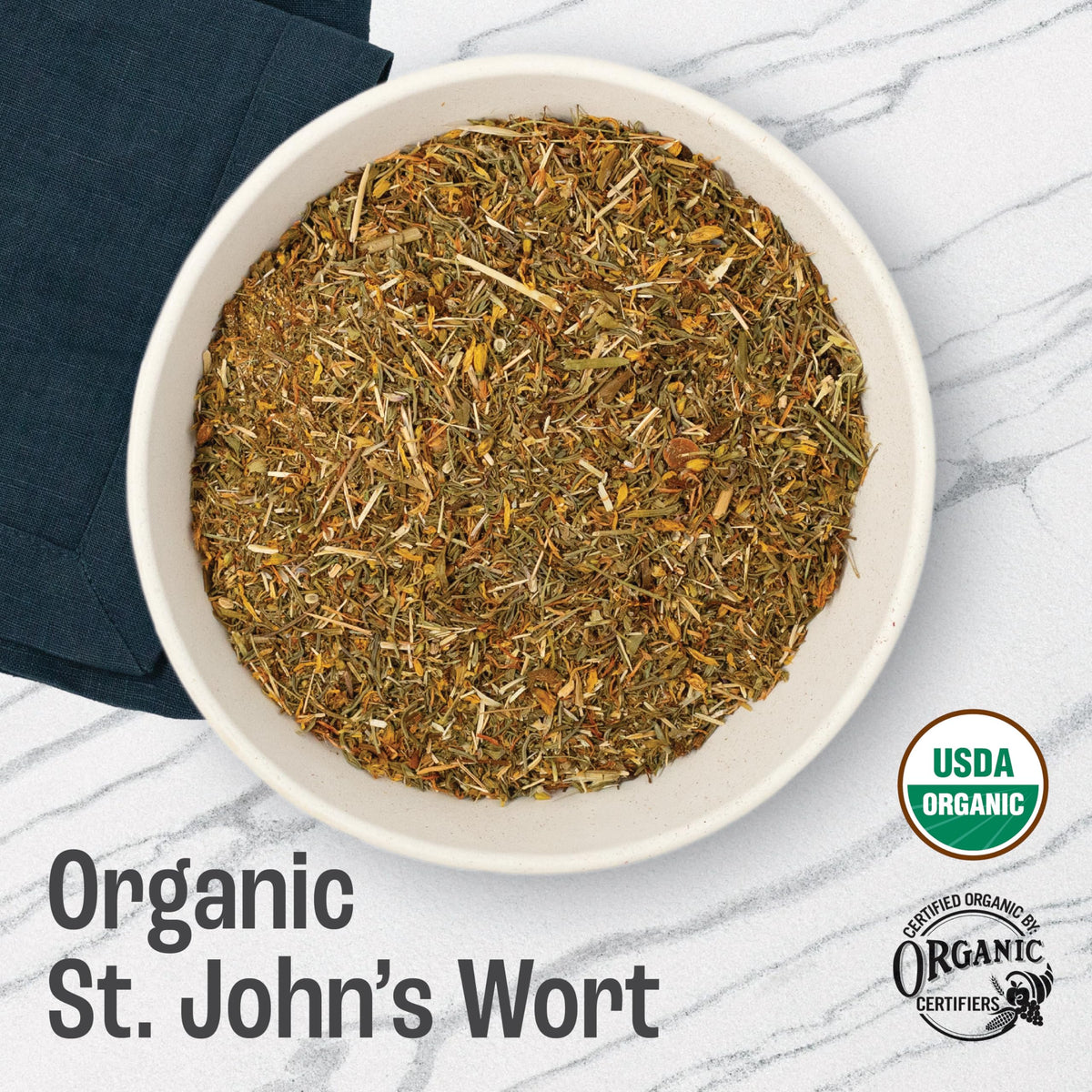 J Mac Botanicals St John's Wort dried flowers add vibrant color to your tea.