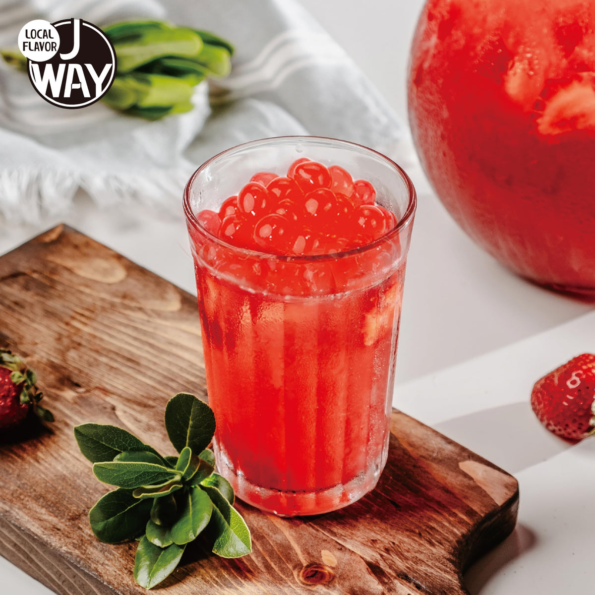 J WAY Authentic Taiwanese popping boba with fruity syrup for snacks.