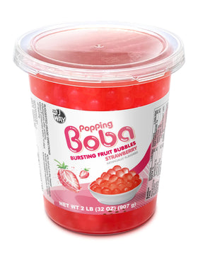 J WAY Bursting Strawberry Popping Boba Pearls 2lb box adds fruity pop to drinks.