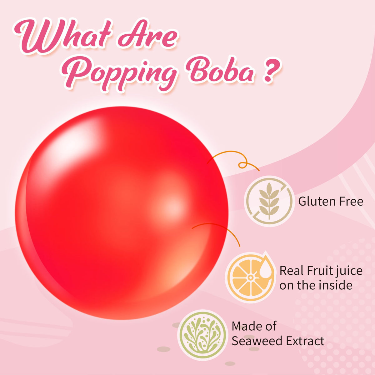 J WAY Popping boba explosion bite atop a dessert for toppings and treats.