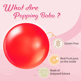 J WAY Popping boba explosion bite atop a dessert for toppings and treats.