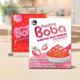 J WAY Strawberry Syrup-filled Boba close-up for desserts and drinks