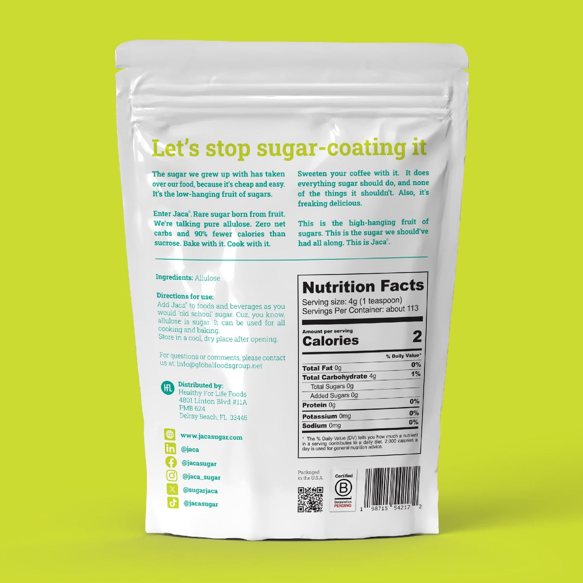 Jaca Rare Sugar packaging highlights natural fruit derived sweetness