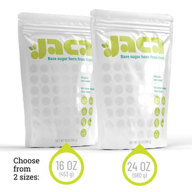 Jaca Rare Sugar tub close-up highlighting fruit-derived, low-calorie sweetener.