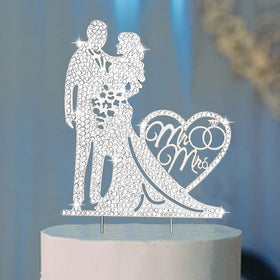 Jaciya rhinestone Mr and Mrs cake topper, sparkling focal point.