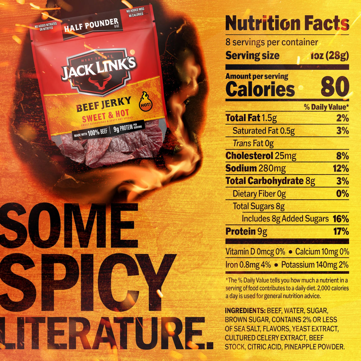Jack Link's 100% real beef jerky slices highlight premium quality.