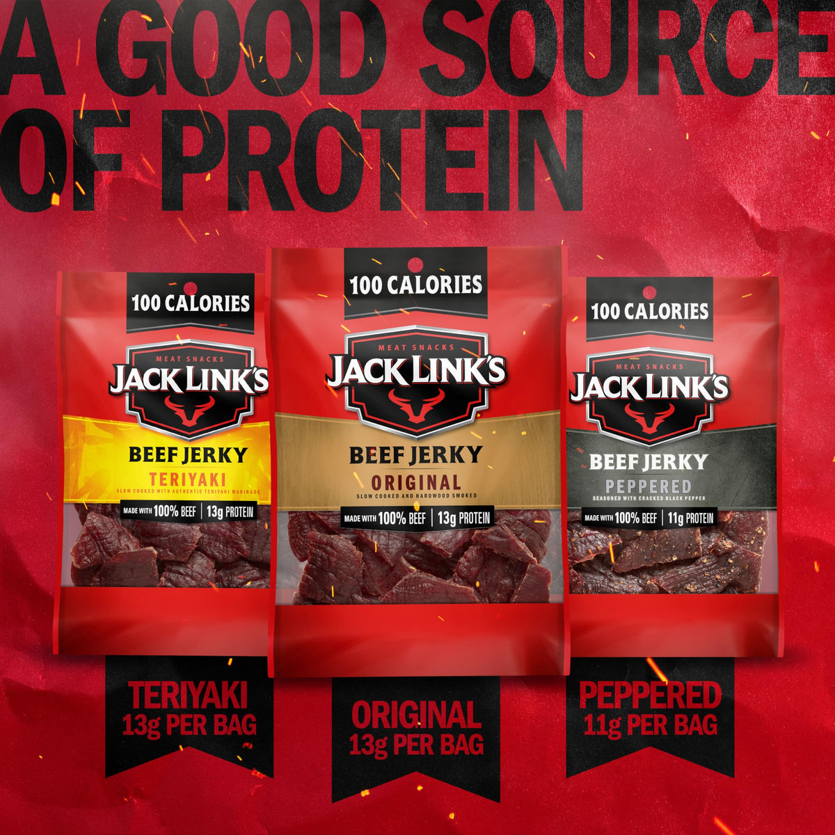 Close-up of Jack Link's 1.25 oz bag, ready-to-eat protein snack