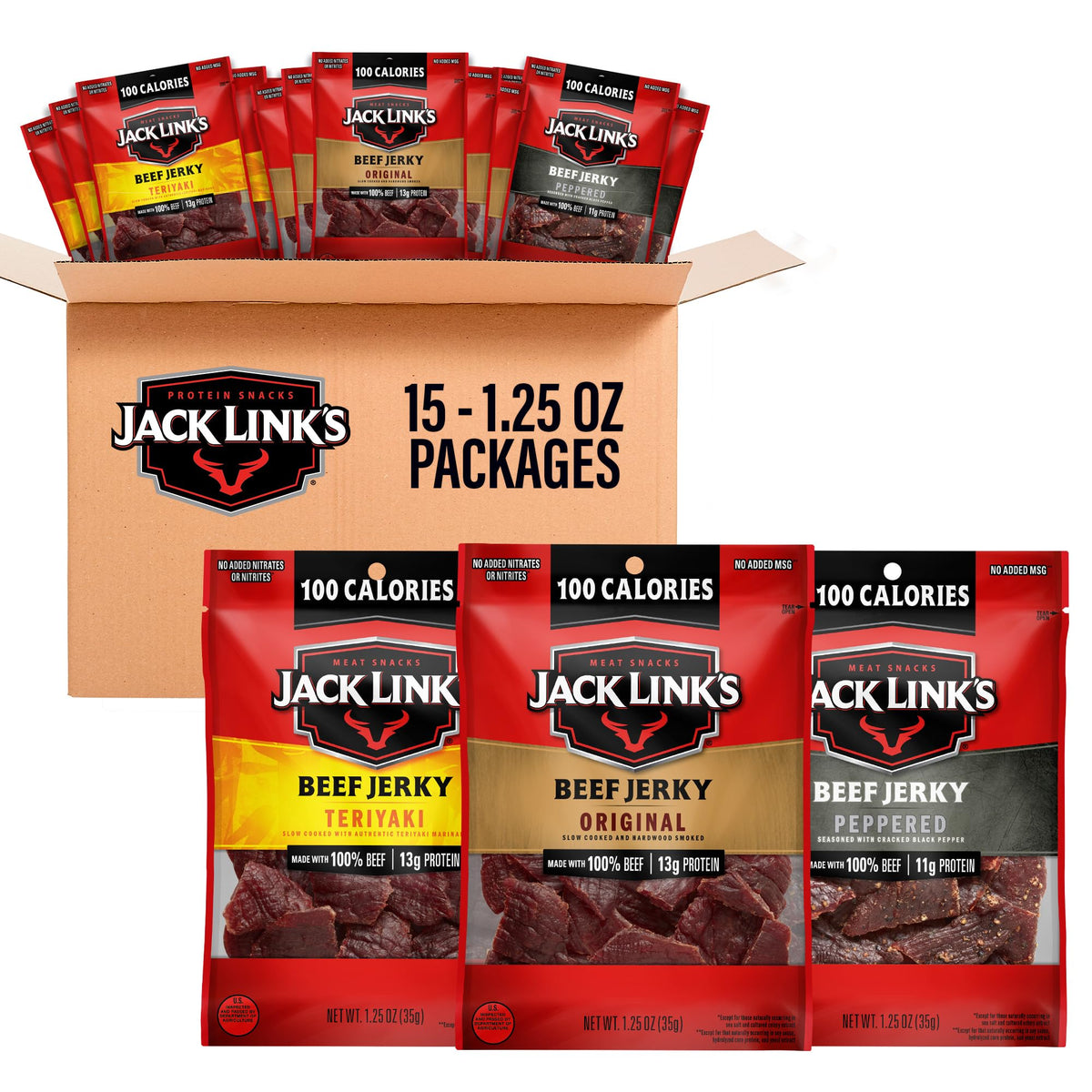 Jack Link's Original beef jerky pack, 1.25 oz bag, ideal for lunch