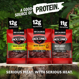 Jack Link's Peppered jerky bag emphasizes robust, smoky seasoning.