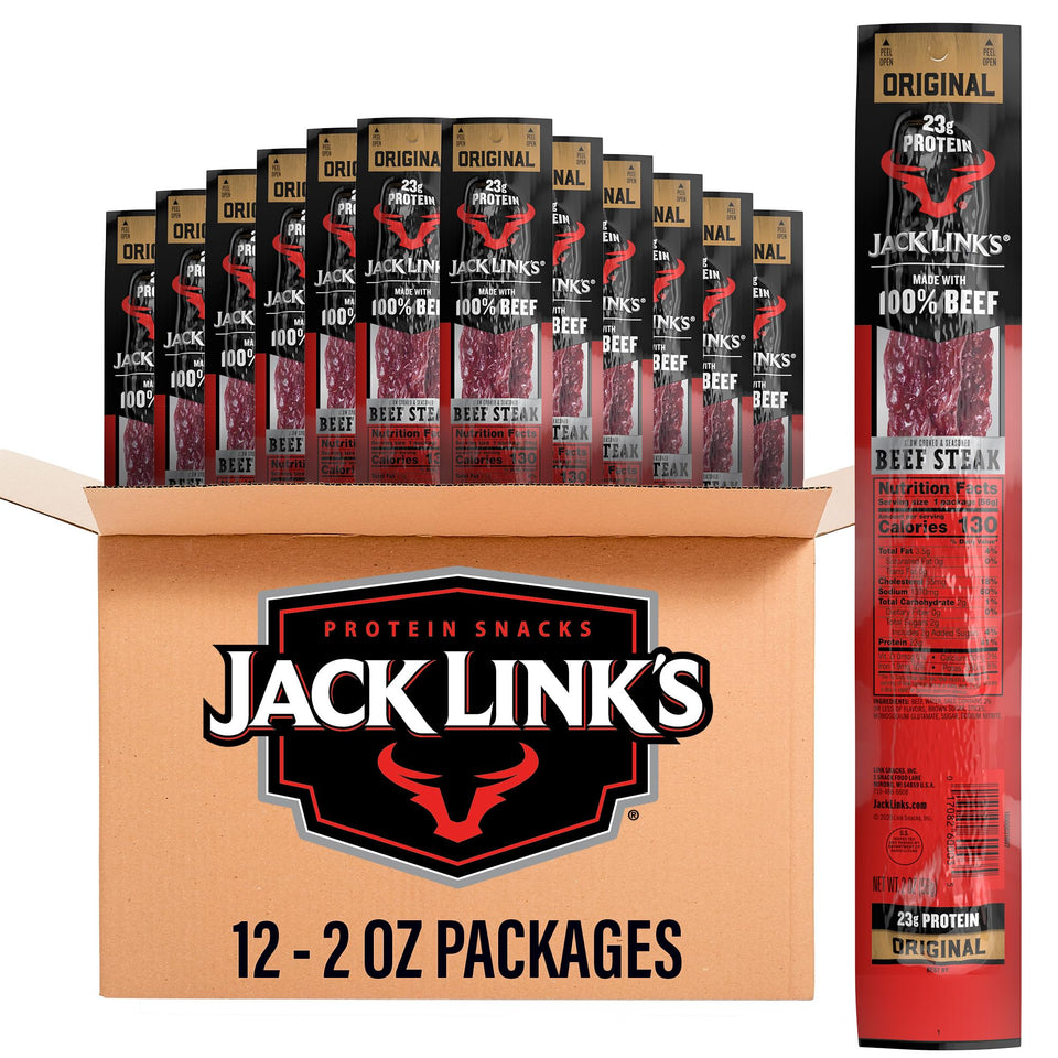 Jack Link's Beef Steak Original bulk pack on shelf, convenient protein for on-the-go meals.