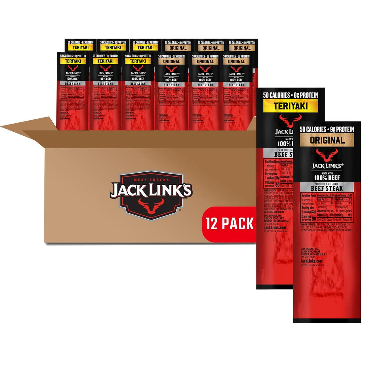 Jack Link's Original Beef Steaks pack, protein snack for on-the-go meals.