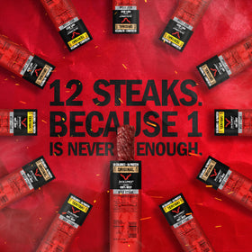 Close-up of Jack Link's Teriyaki Beef Steak bar, tangy-sweet spice for snacking.