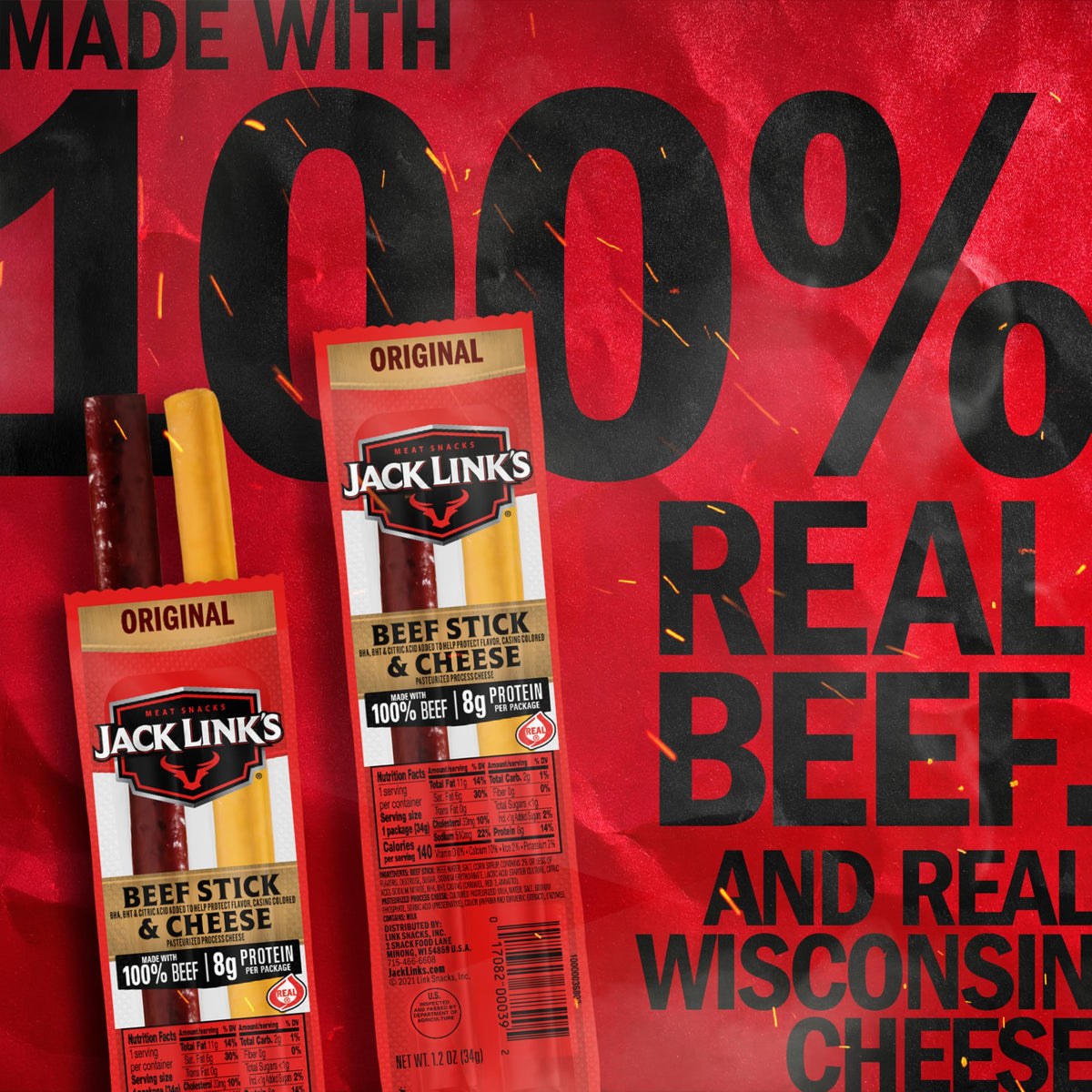 Jack Link's cheese stick close-up, melty Wisconsin cheese pairing for satisfying flavor.