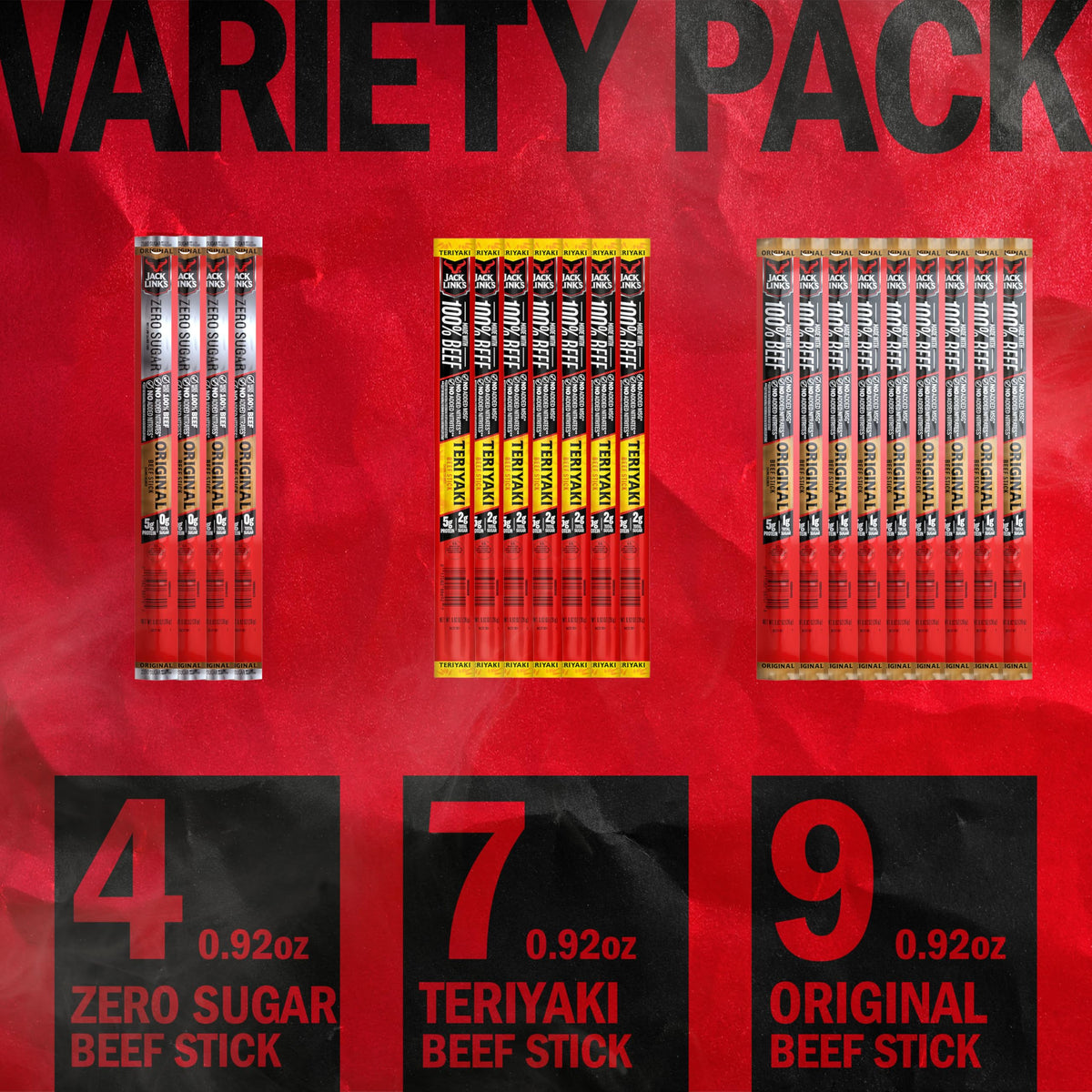 Jack Link's Variety Pack box, 20-stick set for family and game day.