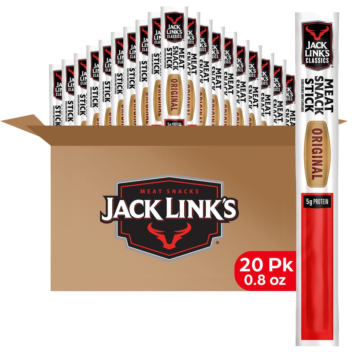Jack Link's Classics Original Jerky Sticks packaging display, ready for on-the-go protein.