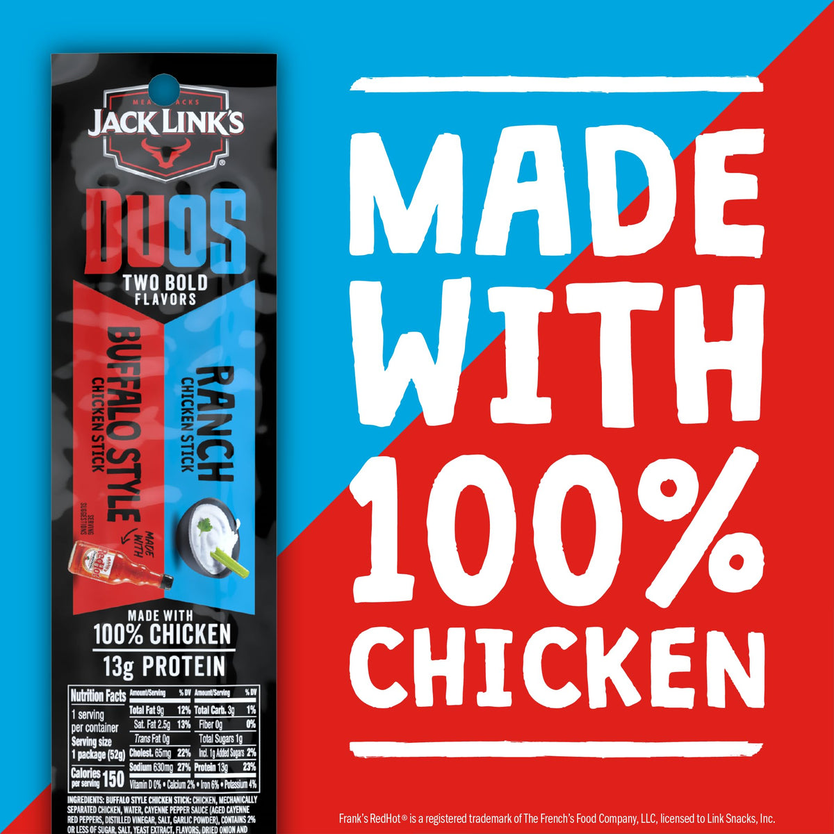 Jack Link's DUOs sticks, 1.84 oz individually wrapped for freshness