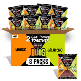 Jack Link's DUOs jalapeño mango jerky bag offering two flavors for convenient protein.