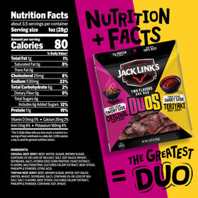 Jack Link's DUOs Original Teriyaki bags show two flavors in one bite.