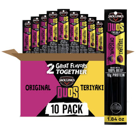 Jack Link's DUOs Original Teriyaki pack front showing two sticks for protein