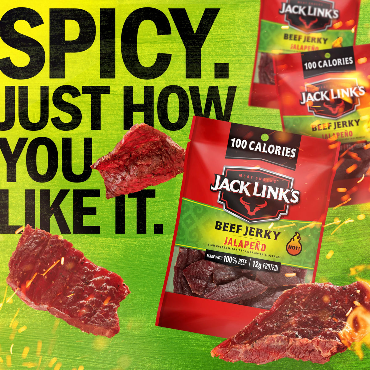 Close-up of jalapeño seasoning on Jack Link's jerky highlighting bold flavor