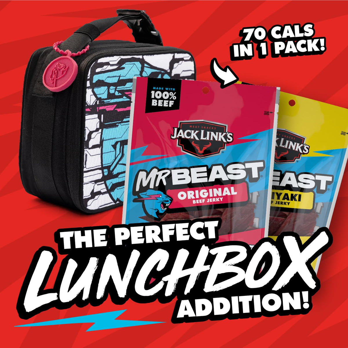 Lunchbox-friendly Jack Link's MrBeast jerky snack in a bag
