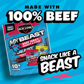 Jerky pack in a backpack with Jack Link's x MrBeast logo