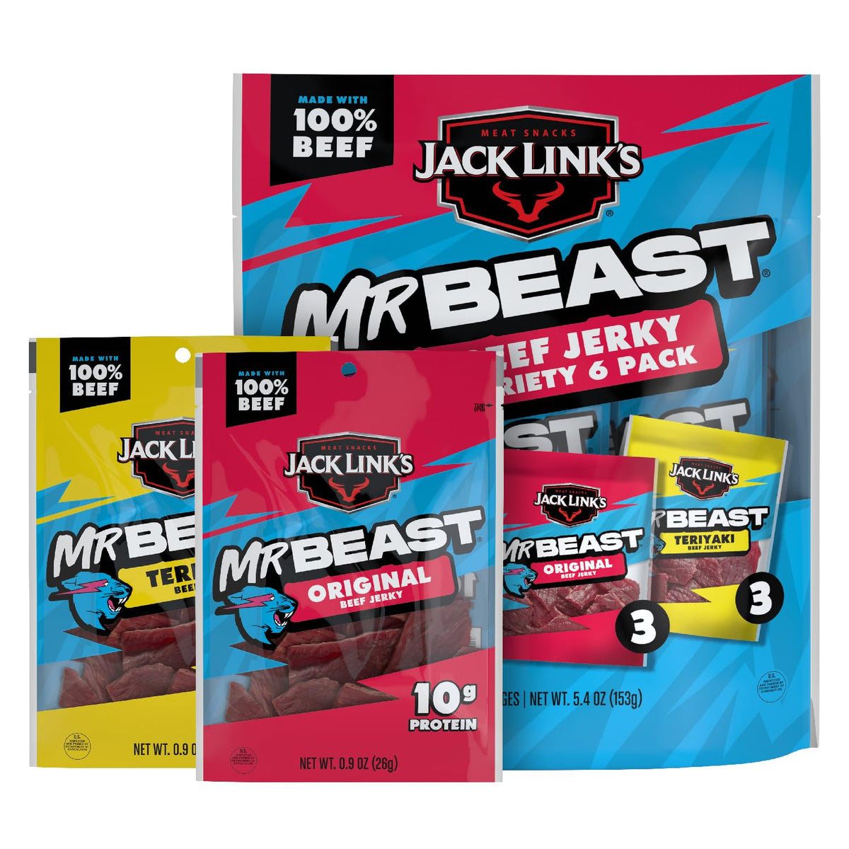 Close-up of Jack Link's MrBeast jerky texture and bite