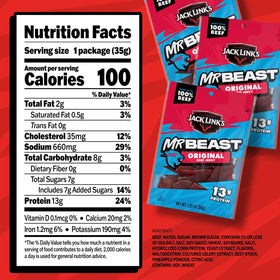 MrBeast beef jerky 1.25 oz bag; convenient, flavorful protein for gym bag snacks.