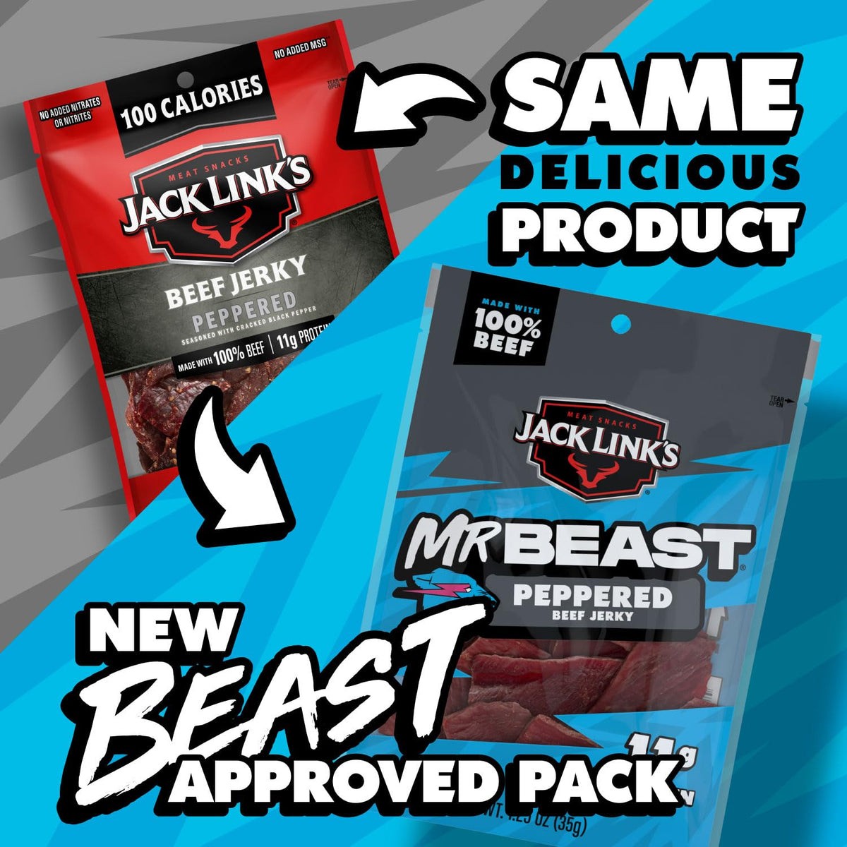 Peppered beef jerky by Jack Link's MrBeast delivers bold flavor for lunchboxes and quick energy.