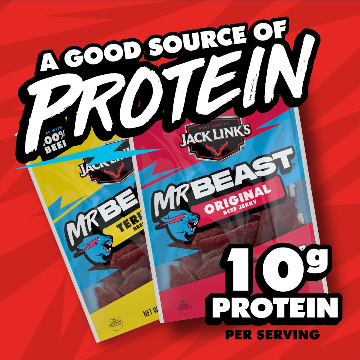 Teriyaki beef jerky bag featuring savory glaze and protein