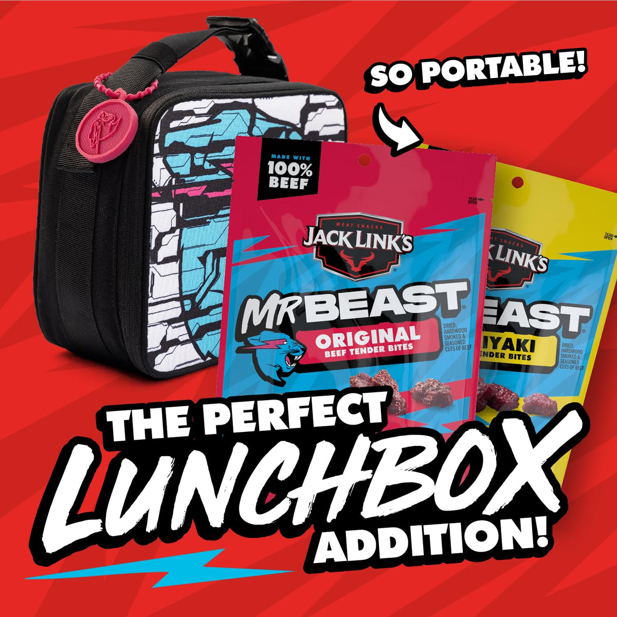 Six-pack variety pack features Original and Teriyaki flavors.