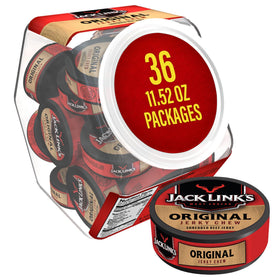 Jack Link's Original Beef Jerky Chew tin close-up, portable protein for on-the-go