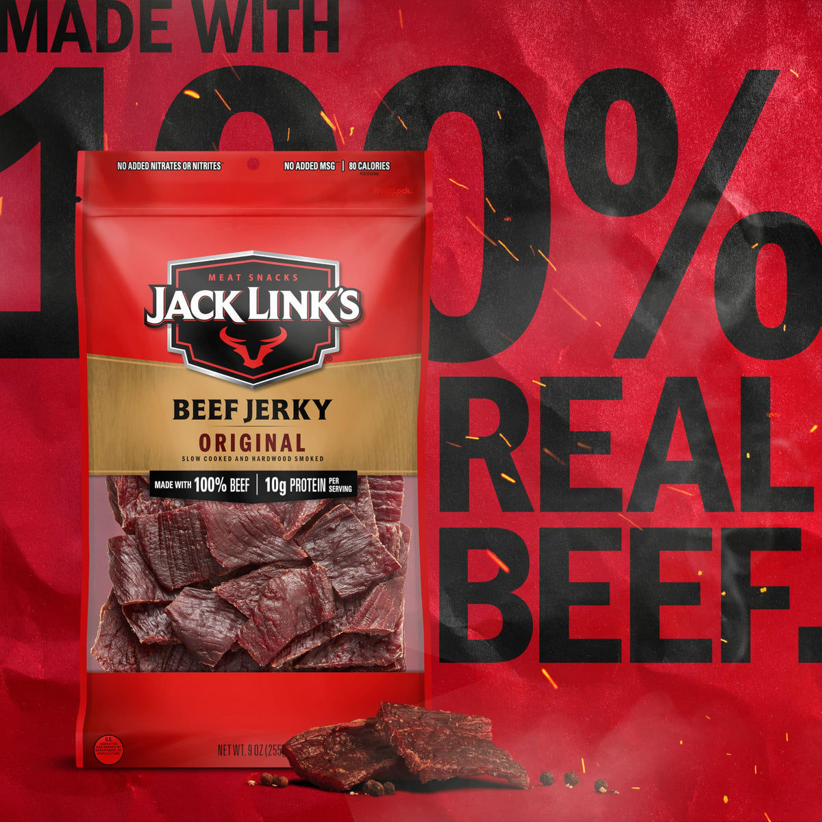 Hardwood-smoked flavor delivering a mild savory profile in Jack Link's jerky.