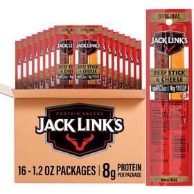 Jack Link's beef jerky sticks with hardwood smoke for on-the-go protein.