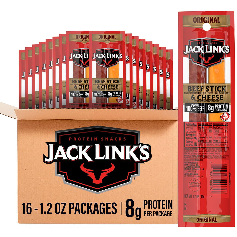 Jack Link's beef jerky sticks with hardwood smoke for on-the-go protein.