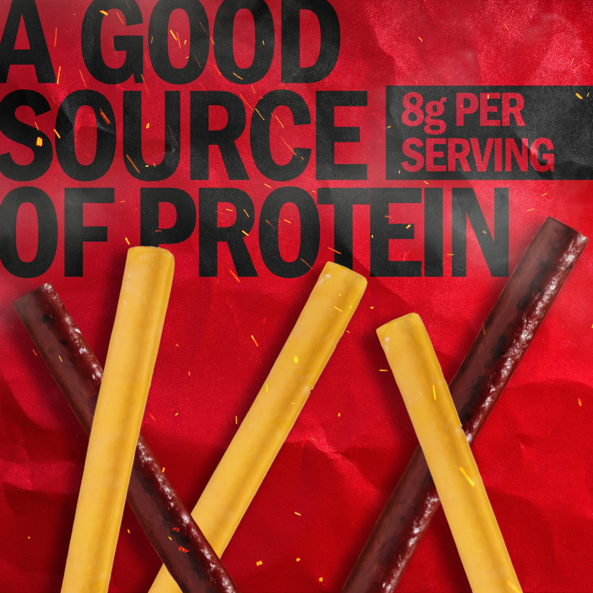 Jack Link's beef stick close-up, savory texture and protein-rich snack appeal.