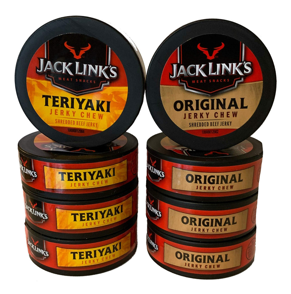 Jack Link's Original and Teriyaki Jerky Chew Bundle, eight on-the-go cans for quick protein