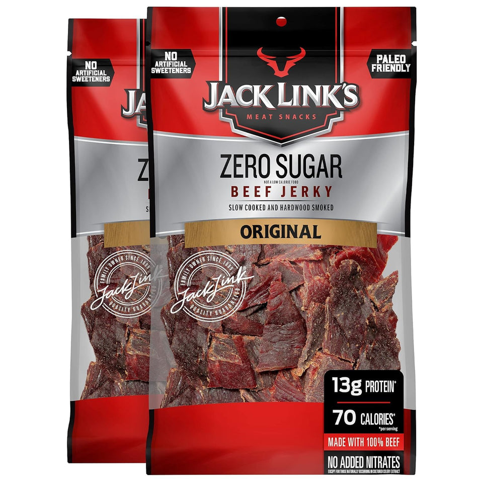Jack Link's Original Zero Sugar Beef Jerky two-pack front view for grab-and-go protein