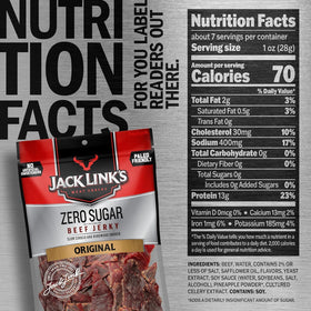 Two Jack Link's Zero Sugar Jerky bags side by side for keto-friendly snacking