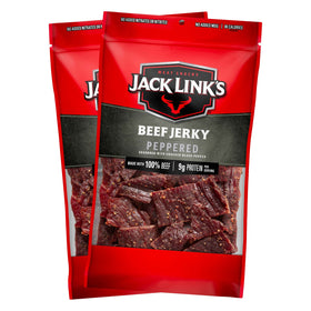 Jack Link's Peppered Beef Jerky two-pack ready to eat for on-the-go protein.