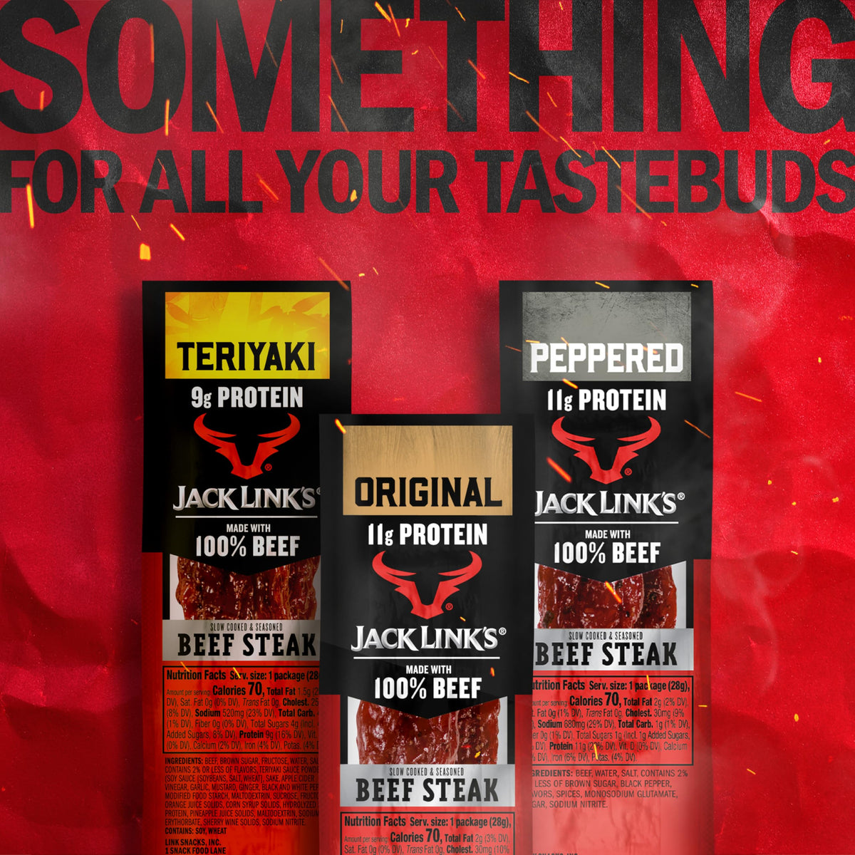 Jack Link's portable beef snack in pocket-sized pack for travel.