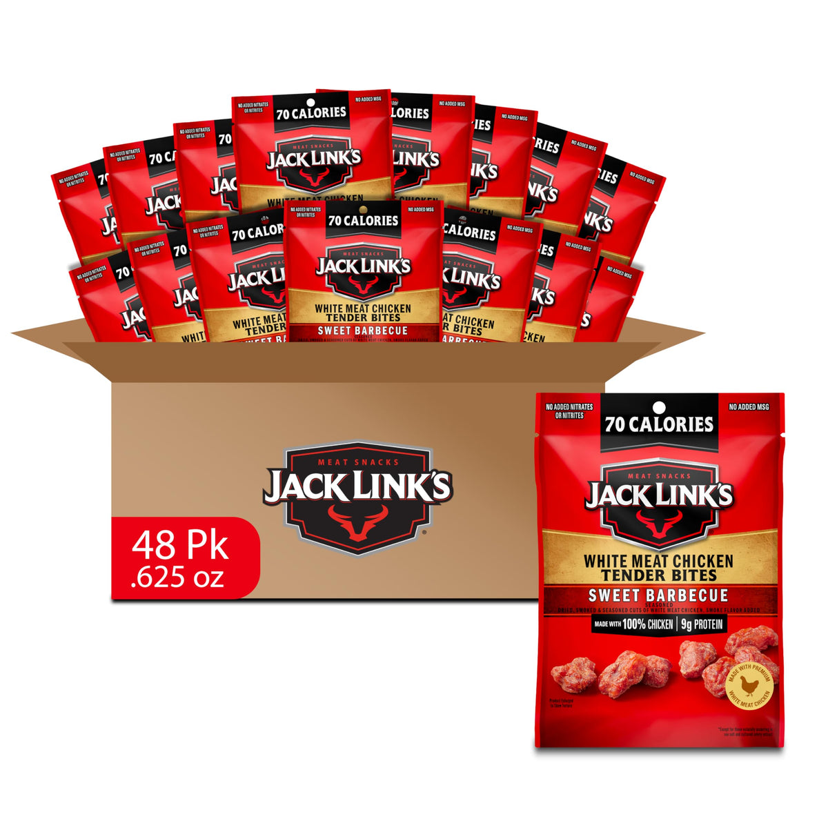 Jack Link's Sweet BBQ bites on the bag front for quick protein.