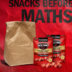 Opened resealable bag shows Jack Link's bites for on-the-go snacking.