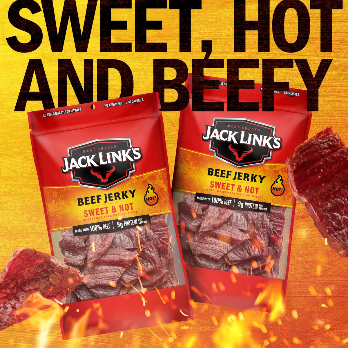 Re-sealable Jack Link's jerky packaging for easy sharing and storage.