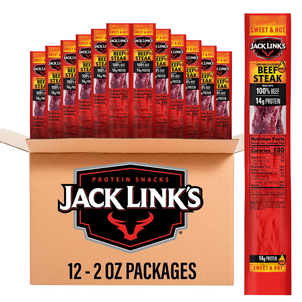 Jack Link's Sweet and Hot beef steaks 12-pack ready-to-eat on-the-go protein