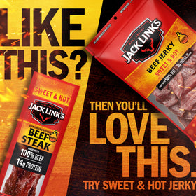 Jack Link's Sweet and Hot beef steaks enjoyed while camping outdoors