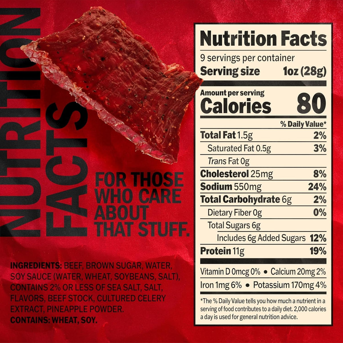 Closeup of Jack Link's Teriyaki Beef Jerky bag showing glossy glaze