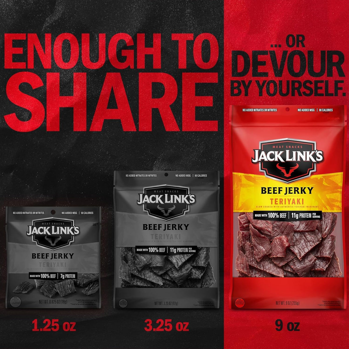 Jack Link's Teriyaki Beef Jerky gluten-free snack with naturally occurring MSG