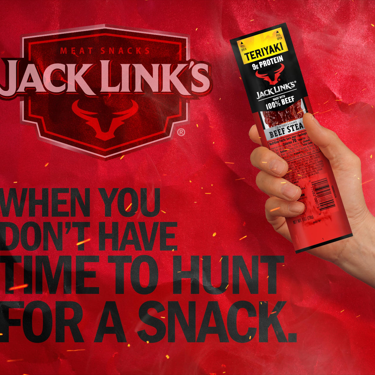 Jack Link's Teriyaki Beef Steaks textured meat close-up for satisfying protein.